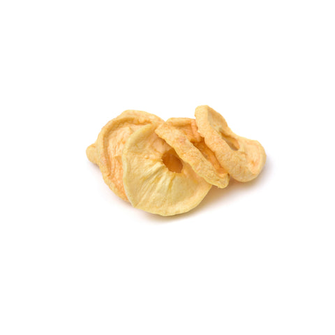 Organic dried apple rings on a white background