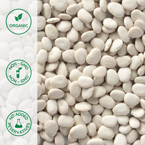 Close-up of organic baby lima beans