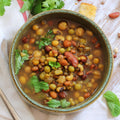 Bowl of cooked organic bean soup