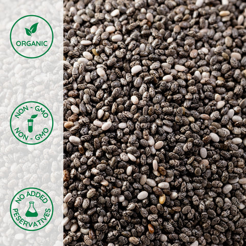 Close-up of organic black chia seeds 