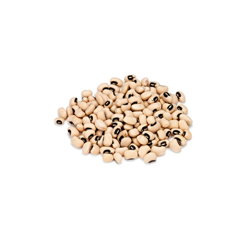 Organic black eyed peas on white background