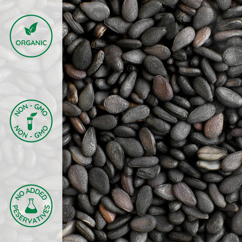 Close-up of organic black sesame seeds 