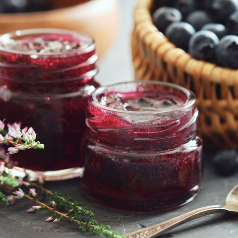 Jar or organic blueberry fruit spread