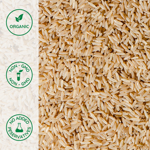 Close-up of organic brown basmati rice 