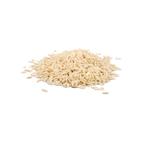 Organic brown basmati rice on a white background