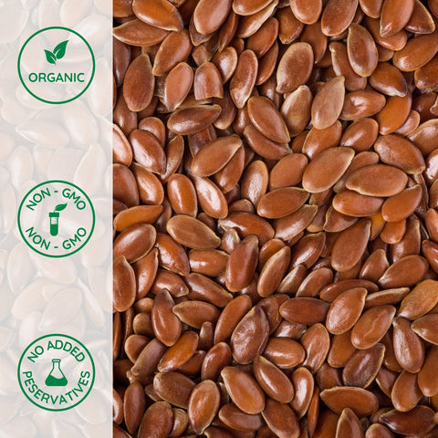 Close-up of organic flax seeds