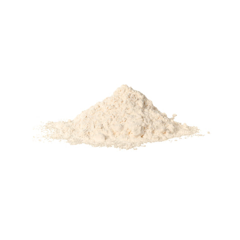 Pile of organic brown rice flower on a white background