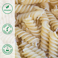 Close-up of organic brown rice spiral pasta 