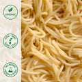 Close-up of cooked organic brown rice spaghetti pasta 