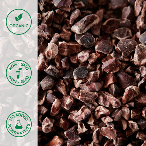 Close-up of organic cocoa nibs 