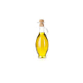 Glass bottle of organic canola oil on white background