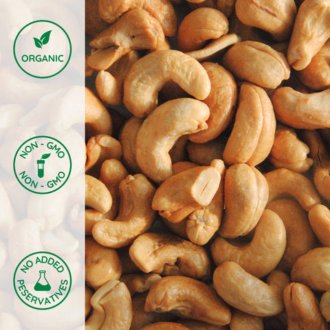 Close-up of organic raw cashews