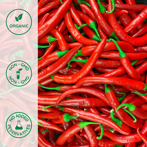 Close-up of organic red chili peppers 