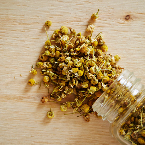 Jar of organic chamomile tea