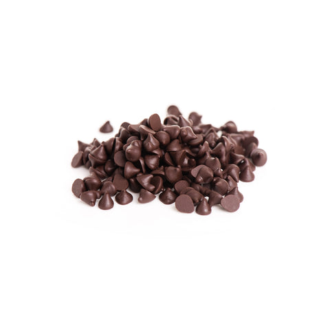 Organic chocolate chips on a white background