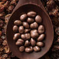 Spoonful of organic chocolate covered raisins