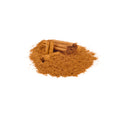 Organic cinnamon powder on a white background