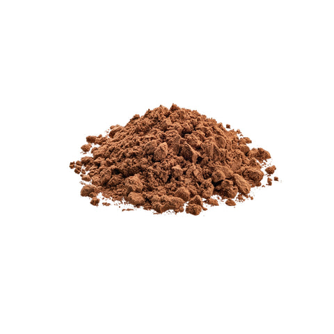 Organic cocoa powder on white background