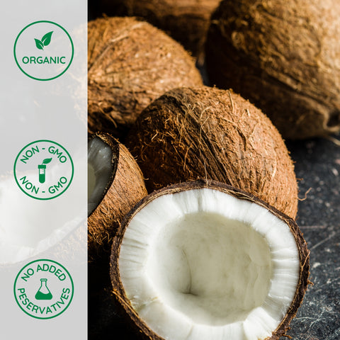 Organic coconuts with one in half