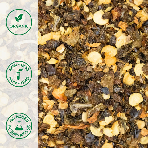 Close-up of organic crushed jalapeno pepper