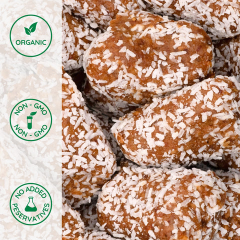 Close-up of organic date rolls