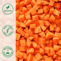 Close-up of dehydrated organic diced carrots