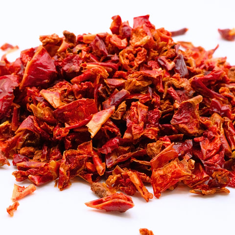 Pile of organic diced red bell pepper