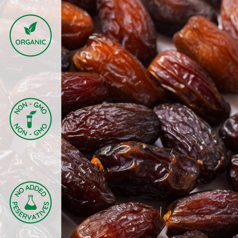 Close-up assortment of organic dried dates