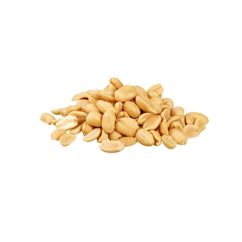 Organic dry roasted peanuts on a white background