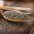 Scoop of organic french green lentils