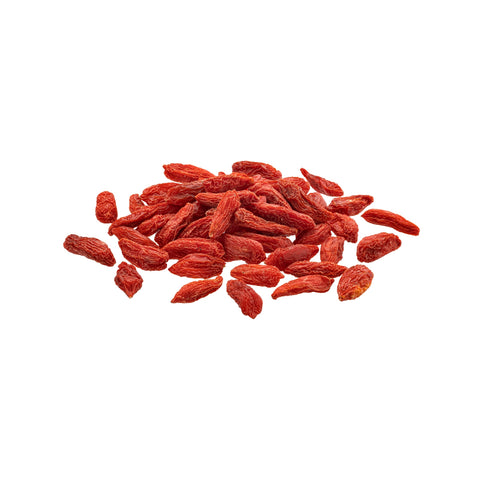 Pile of organic goji berries on white background