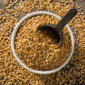 Bowl of organic golden flax seeds