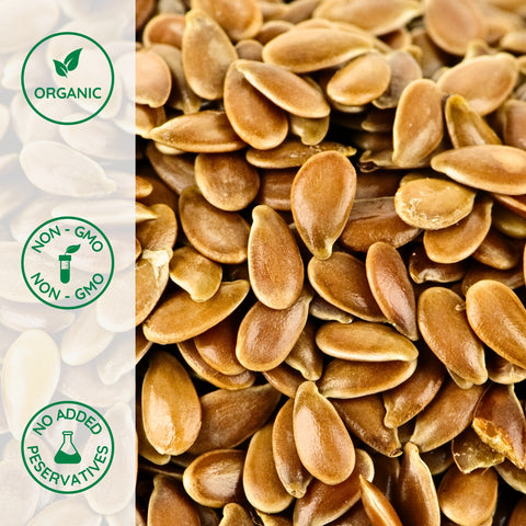 Close-up of organic golden flax seeds