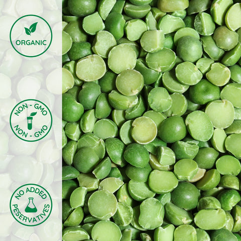 Close-up of organic green split peas