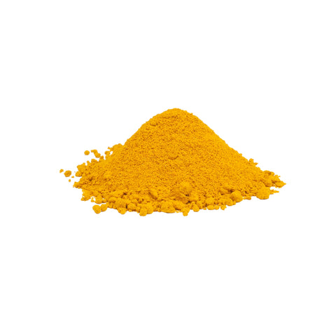 Organic ground turmeric on a white background