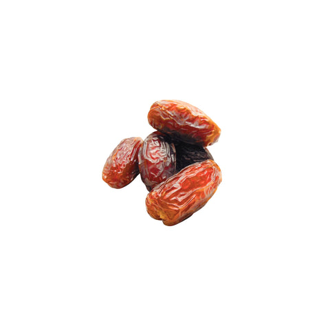 Organic halawi dates on a white background