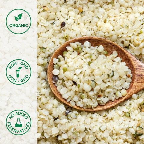 Close-up of organic crushed hemp seeds