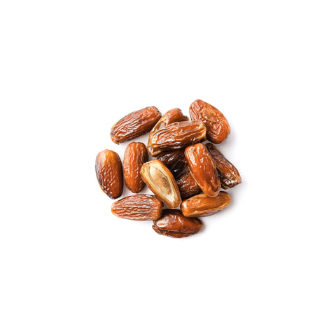 Pile of organic honey dates on white background