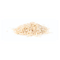 Organic long grain white rice grains on white background