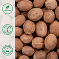 Close-up of whole organic nutmegs
