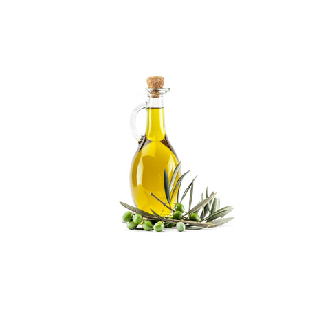Organic extra virgin olive oil in a jar on a white background