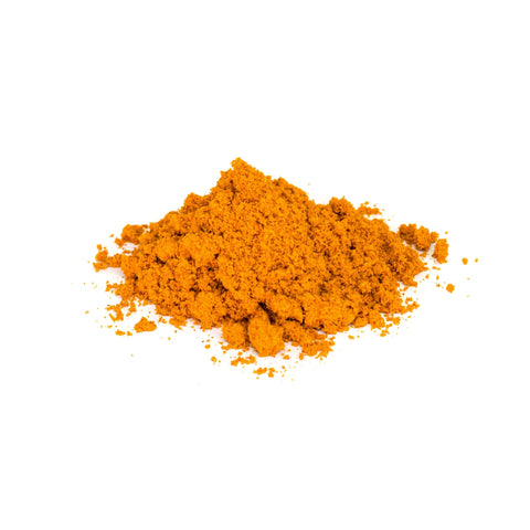Organic orange peel powder on white background