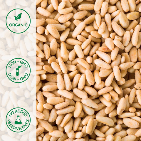 Close-up of organic pine nuts