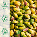 Close-up of organic raw pistachio meats unshelled