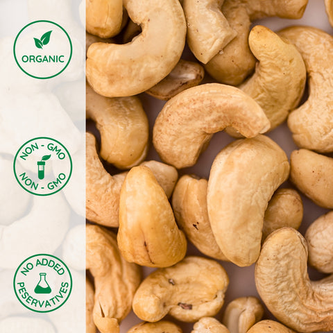 Close-up of organic raw whole cashews