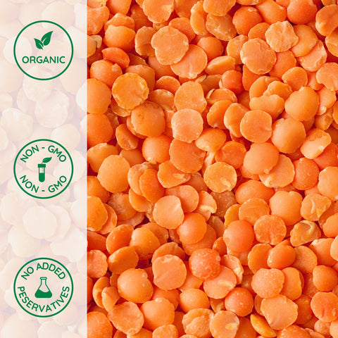 Close-up of organic red lentils without skin