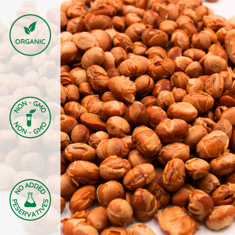 Pile of organic dry roasted soy nuts unsalted