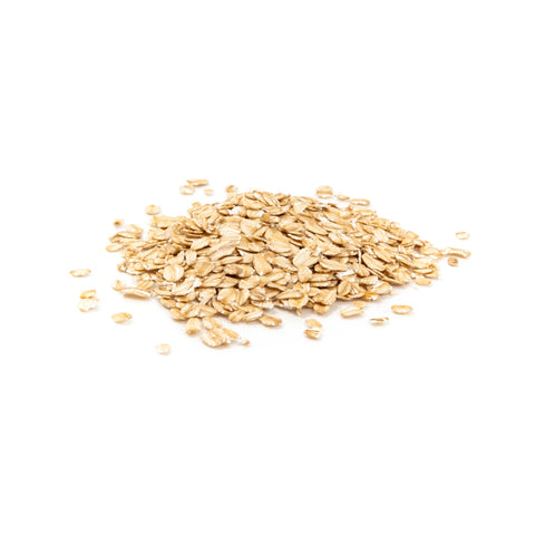 Organic rolled oats on a white background