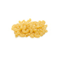 Organic semolina pasta elbows made from organic semolina wheat flour on a white background