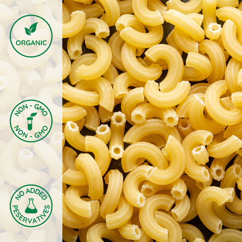 Close-up of organic semolina pasta elbows